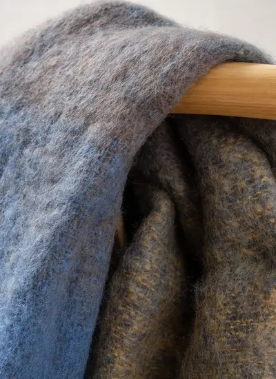 Grey & Blue Mohair Throw